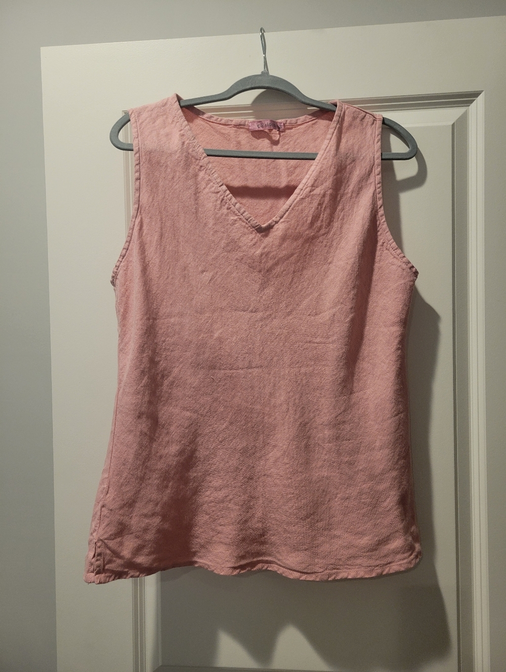 cut loose Pink V-Neck Sleeveless Linen Tank Top 21.5" P2P